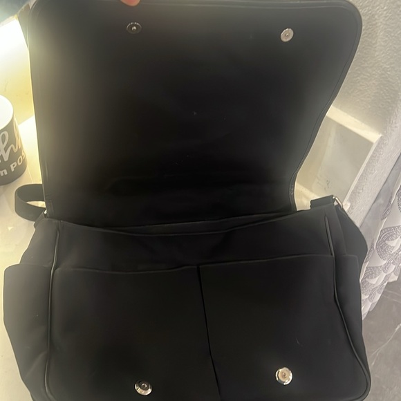 Coach messenger bag soft canvas material all black leather trim w lots of pocket - Picture 4 of 16